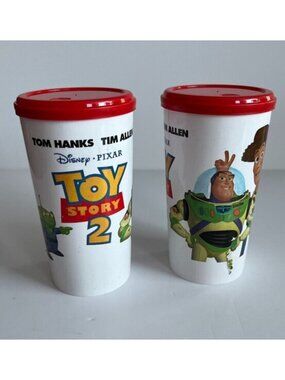 Disney Toy Story 2 Plastic Lidded Reusable Children's Cups Set of 2 Collectible